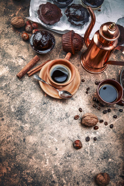 istock Crafting coffee in clay cup with bean 937085616