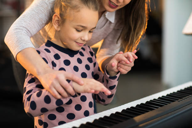 istock Girl and teacher at piano 937091604