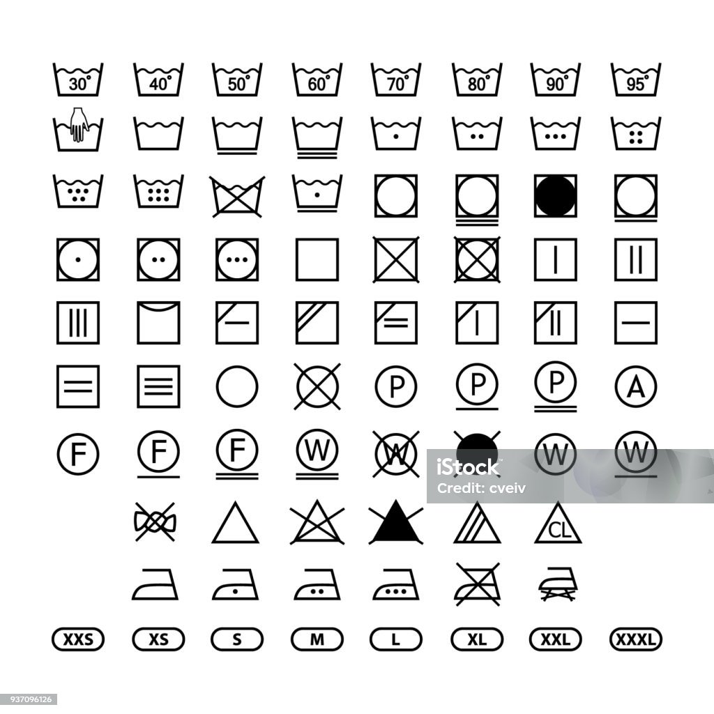 clothing washing label instructions, laundry symbols icon set, washing label icons for clothes Washing stock vector