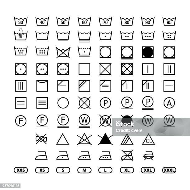 Clothing Washing Label Instructions Laundry Symbols Icon Set Washing Label Icons For Clothes Stock Illustration - Download Image Now