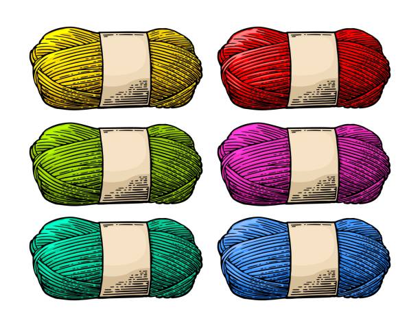 Det color roll yarn with woolen thread knitting. Vintage engraving Det color roll yarn with woolen thread for knitting. Hand drawn in a graphic style. Vintage vector engraving illustration for info graphic, poster, web. Isolated on white background clew bay stock illustrations