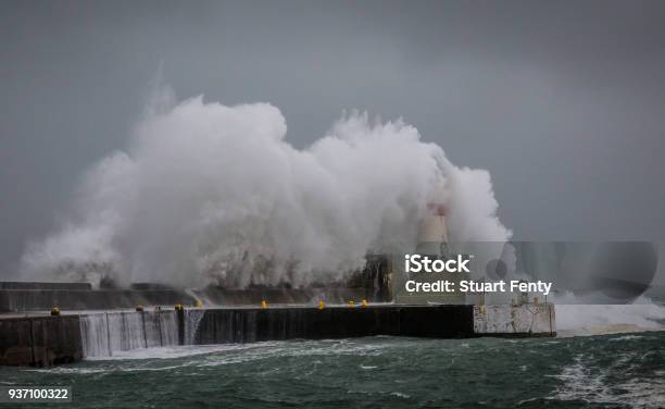 Stormy Sea At Fraserburgh Stock Photo - Download Image Now - Environment, Harbor, Horizontal