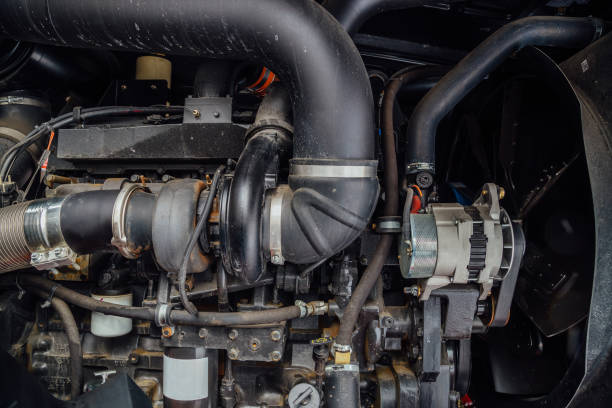 istock Modern new hi-tech diesel agricultural  tractor or harvester engine 937100742