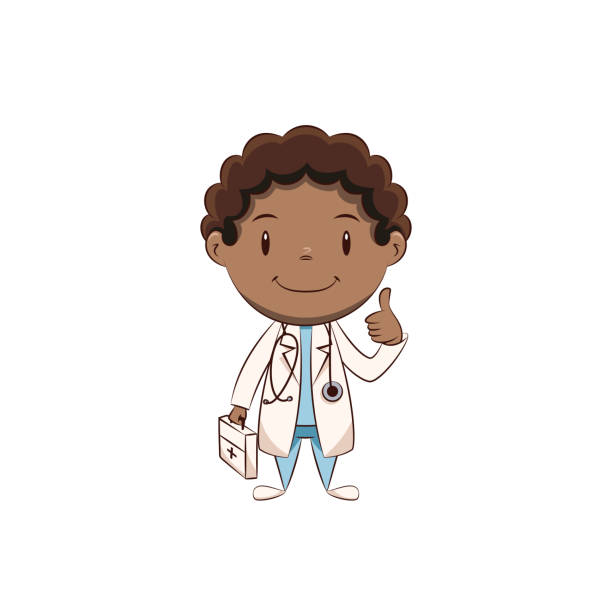 illustrazioni stock, clip art, cartoni animati e icone di tendenza di medico ragazzo - human hand thumbs up african descent white background