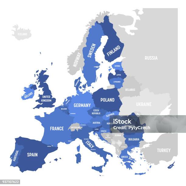 Ilustración de Mapa Del Vector De La Ue Unión Europea y más Vectores Libres de Derechos de Mapa - Mapa, Europa - Continente, Unión Europea