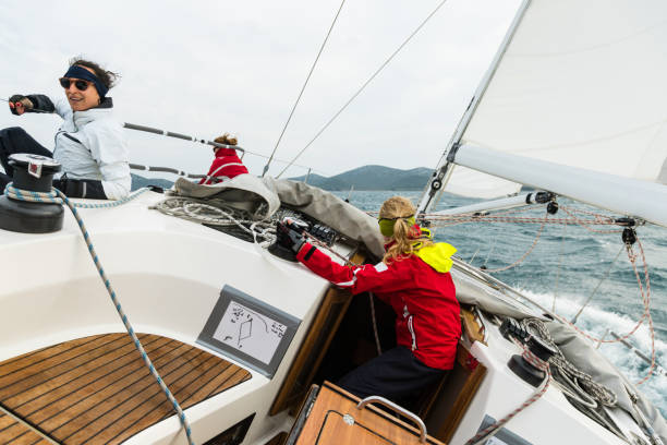 istock Sailing Course on Rough Sea, Boat Leaning to the Right 937111810
