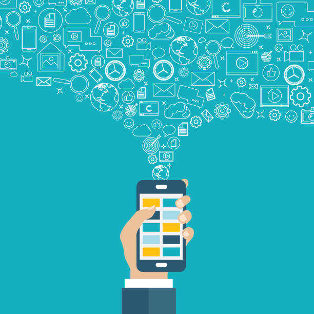 istock Mobile applications and mobile marketing and advertising concept. Hands with phones. Flat vector illustration. 937114542