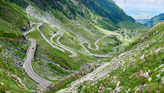 Shot of a stunning landscape in the mountains Transfagarasan road copyspace scenery view background layout panorama panoramic nature outdoors Europe Romania travel tourism.