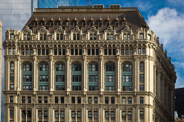 Manhattan historical building fasade closeup with beautiful windows