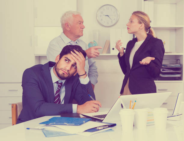 istock Old boss is chastising employees because of uncompleted work 937137596
