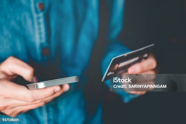 Online Banking Businessman Using Smartphone With Credit Card Fintech And Blockchain Concept Stock Photo - Download Image Now