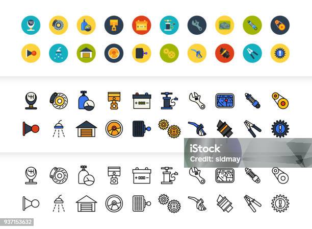 Black And Color Outline Icons Thin Stroke Line Style Design Stock Illustration - Download Image Now