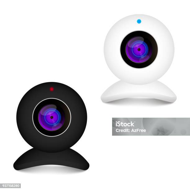 Realistic White And Black Web Camera Vector Stock Illustration - Download Image Now - Webcam, Focus - Concept, Image Focus Technique