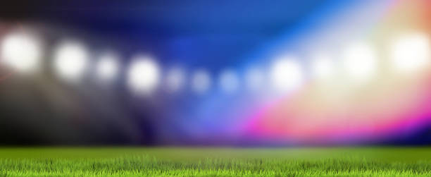 sports field flood lights blurred background 3d rendering