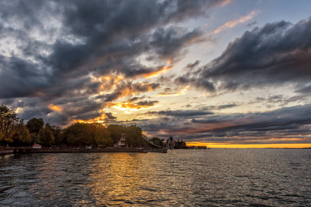 The beautiful sunset of Boden lake in Bregenz, Austria.