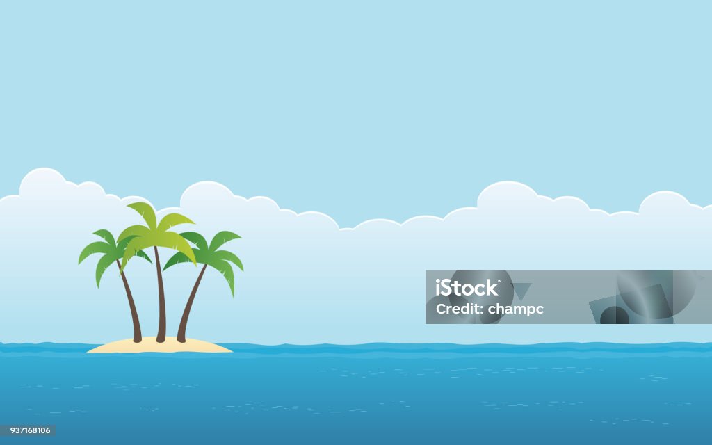 palmier sur fond de ciel bleu et de l’île dans la conception de l’icône plate - clipart vectoriel de Île libre de droits
