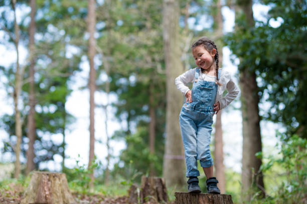 istock Little girl playing in the forest 937170922