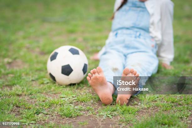 Little Girl Playing With A Soccer Ball Stock Photo - Download Image Now - 4-5 Years, Active Lifestyle, Activity