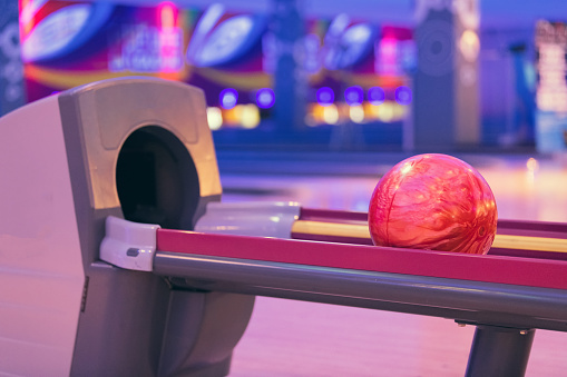 Bowling balls at bowling alley,relaxing and sport concept.