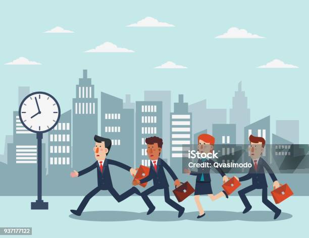 Business People Running In The City Street Stock Illustration - Download Image Now - Emotional Stress, People, Businessman