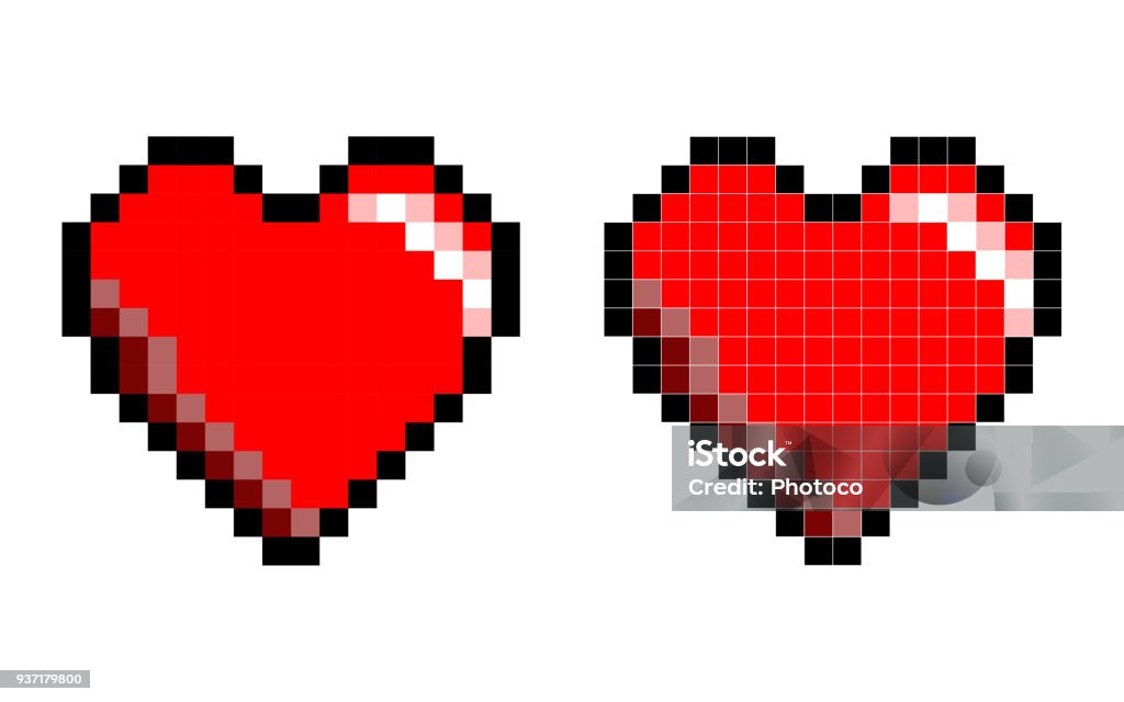 Pixel Art Heart Shape 8-Bit Pixel Art Heart Shape on the White Background Heart Shape stock vector