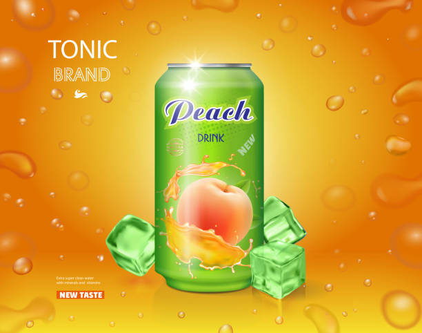 ilustrações de stock, clip art, desenhos animados e ícones de peach juice can advertising. realistic package design - peach juice
