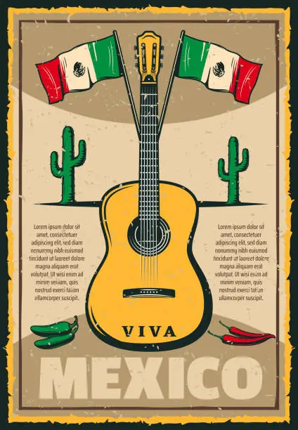 Vector illustration of Mexican holiday Cinco de Mayo party sketch poster