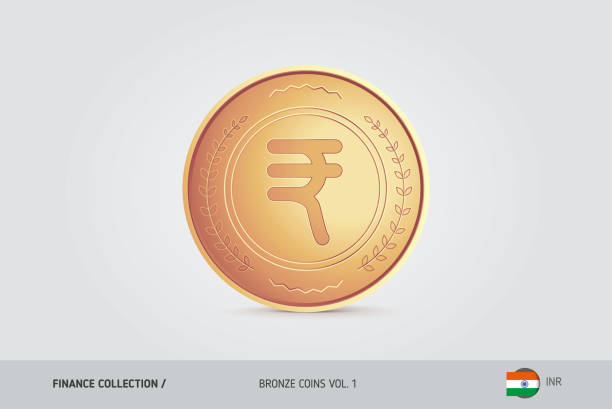 Bronze coin. Realistic bronze Indian Rupee coin. Isolated object on background. Finance concept for websites, web design, mobile app, infographics. Vector coin rupee coin stock illustrations