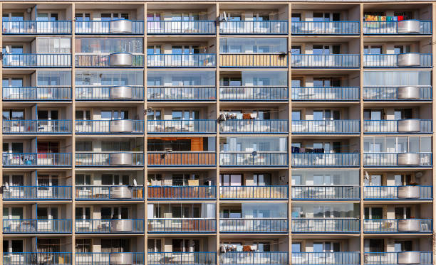 Multi-storey house with balconies. The concept of life in the modern city stock photo