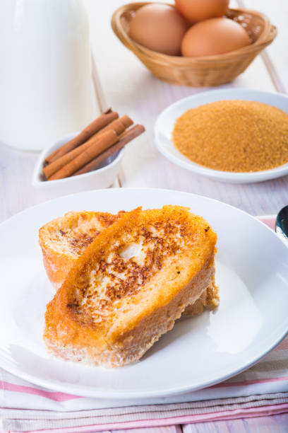 Spanish torrijas or French toasts traditionally for easter in Spain stock photo