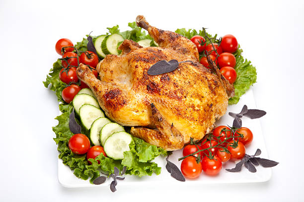 istock Whole roasted chicken on white 93721442