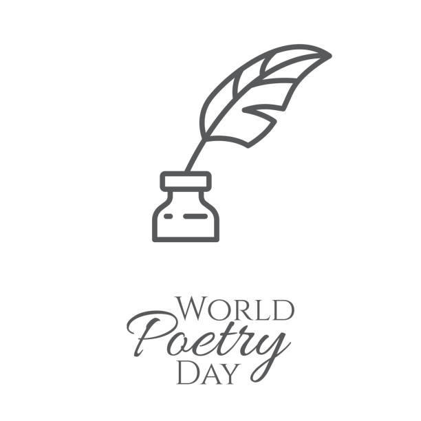 世界の詩日バナー概要インク壺と、白い背景で隔離の羽。 - pen literature quill pen ink well点のイラスト素材／クリップアート素材／マンガ素材／アイコン素材