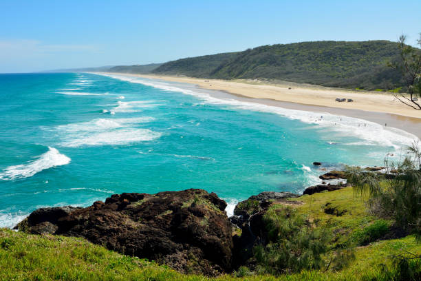 40-mile beach in Great Sandy National Park in Queensland, Australia. 40-mile beach in Great Sandy National Park in Queensland, Australia. sunshine coast australia stock pictures, royalty-free photos & images