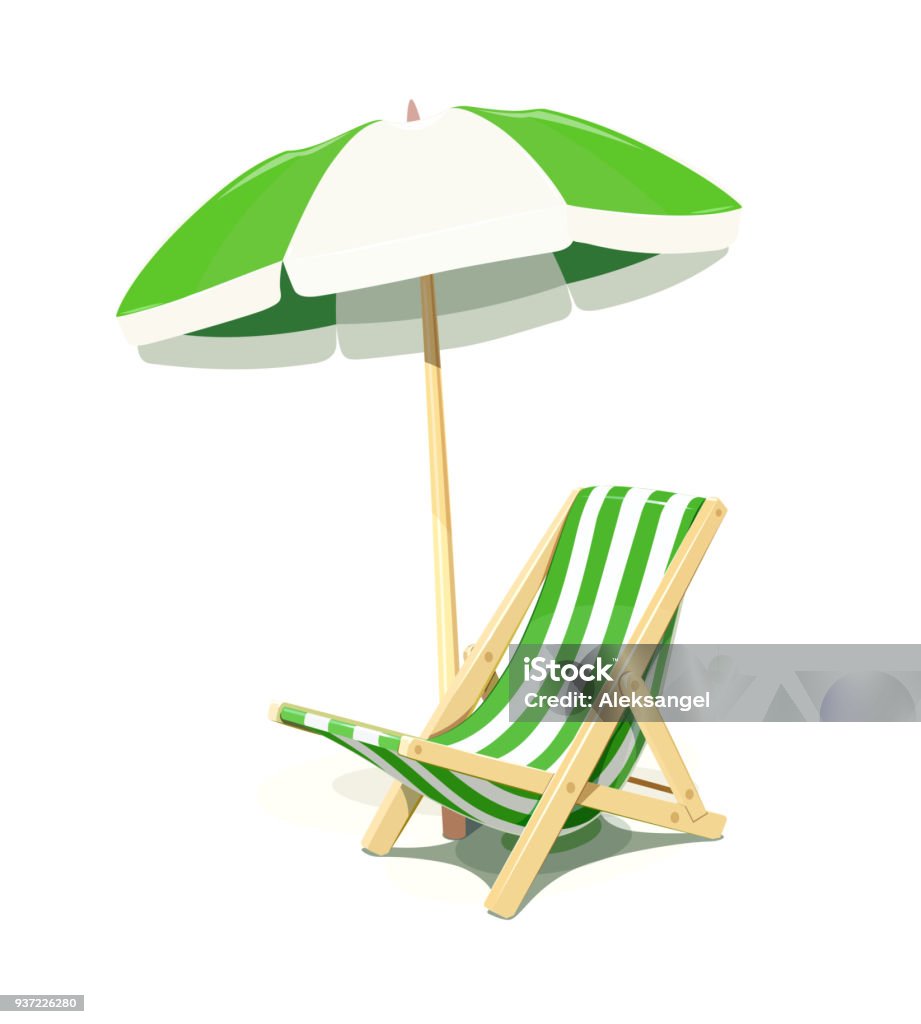 Beach chair and umbrella for summer rest Beach chair and umbrella for summer rest, isolated white background. Vector illustration. Hammock stock vector