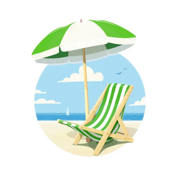 Vector illustration of Beach chair and umbrella for summer rest