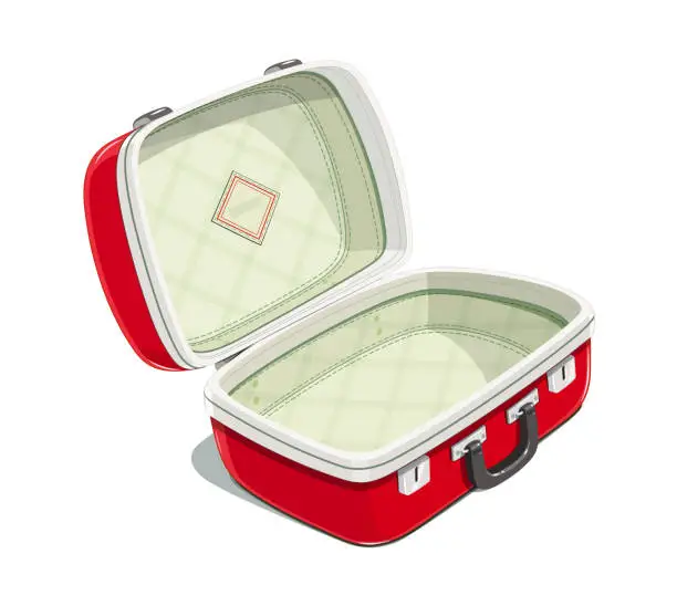 Vector illustration of Red open suitcase for travel.