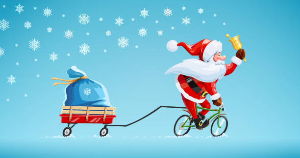 自転車のベルとサンタ クロース。クリスマスの漫画のキャラクター。 - bell handbell christmas holiday点のイラスト素材／クリップアート素材／マンガ素材／アイコン素材