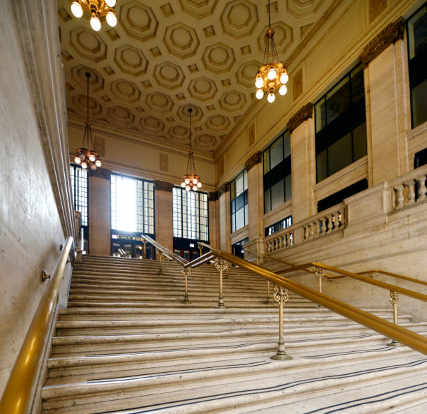 계단, 조합 역, 시카고입니다. - union station chicago 뉴스 사진 이미지