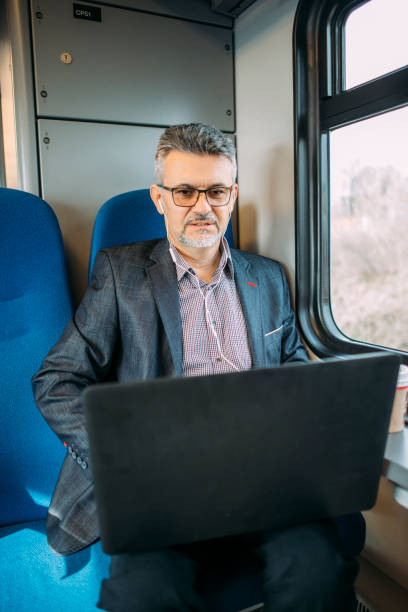 istock Businessman working and traveling by train 937233796