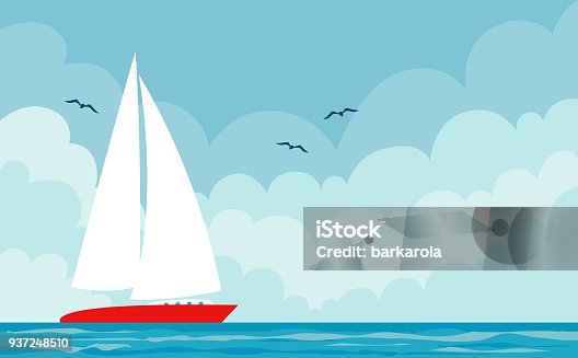istock Vector seascape with boat 937248510