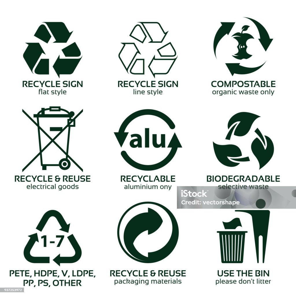flat icon set for green eco packaging flat icon set for green eco packaging, vector illustration, eps10 Recycling stock vector