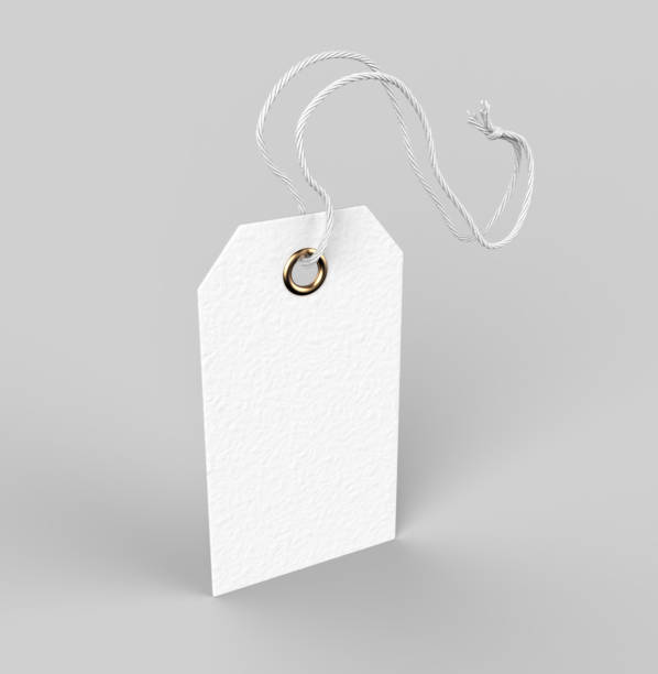 istock Blank tag tied with string. Price tag, gift tag, sale tag, address label isolated on grey background. 3d render illustration 937256876