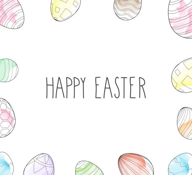 ilustrações de stock, clip art, desenhos animados e ícones de easter eggs frame. watercolor icons on white background. hand lettering. vector illustration. - red easter blue frame