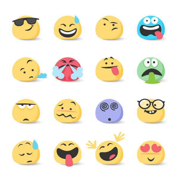 Emoticons collection Vector illustration of a collection of cute colorful and hand drawn emoticons relieved face stock illustrations