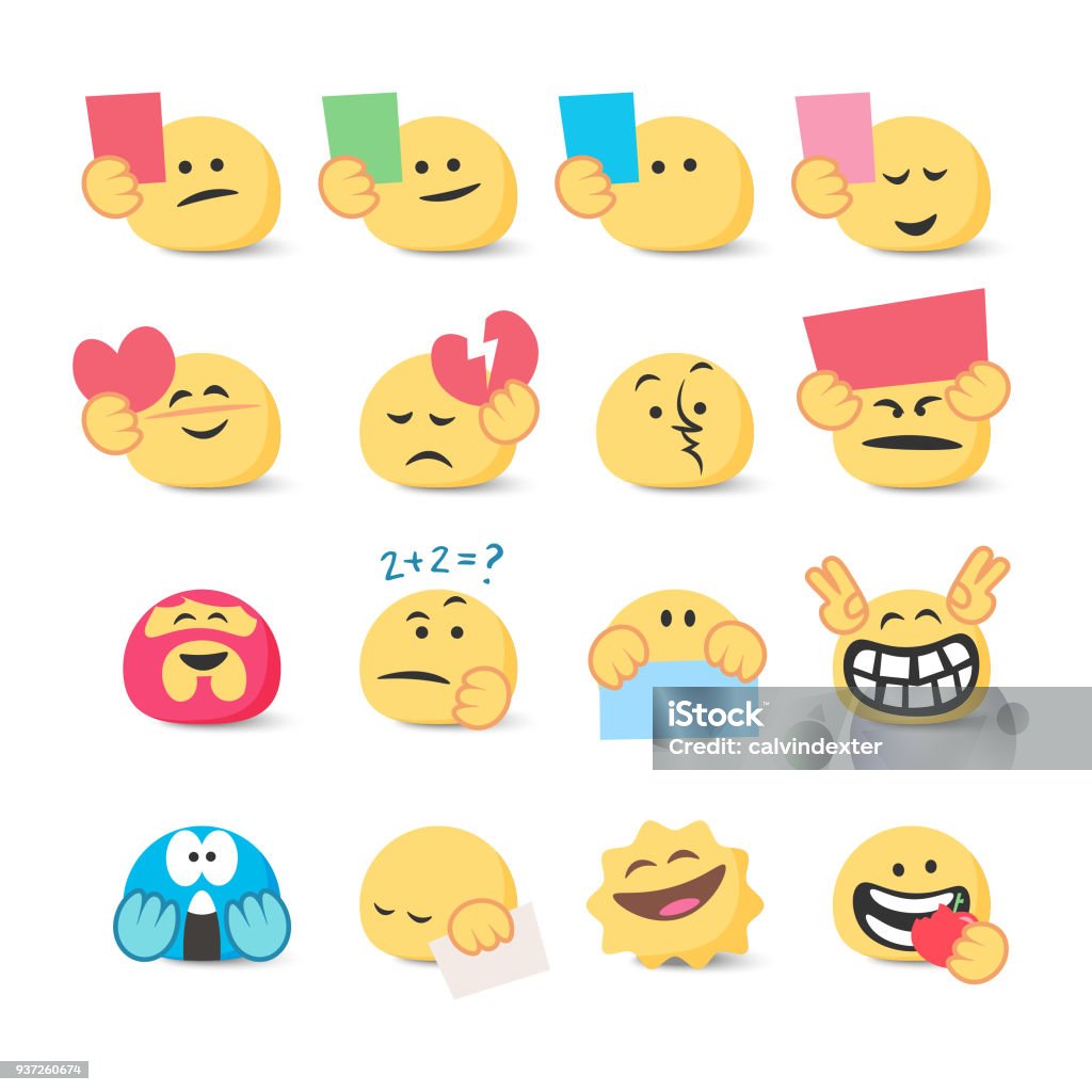 Emoticons collection Vector illustration of a collection of cute colorful and hand drawn emoticons Eating stock vector