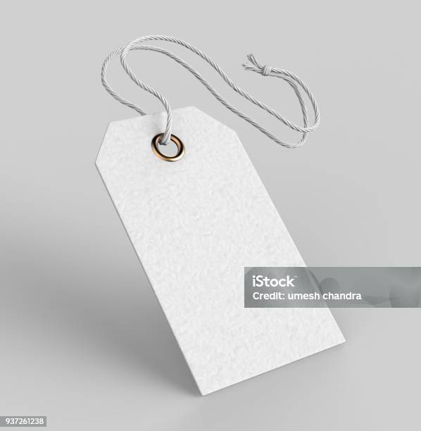 Blank Tag Tied With String Price Tag Gift Tag Sale Tag Address Label Isolated On Grey Background 3d Render Illustration Stock Photo - Download Image Now