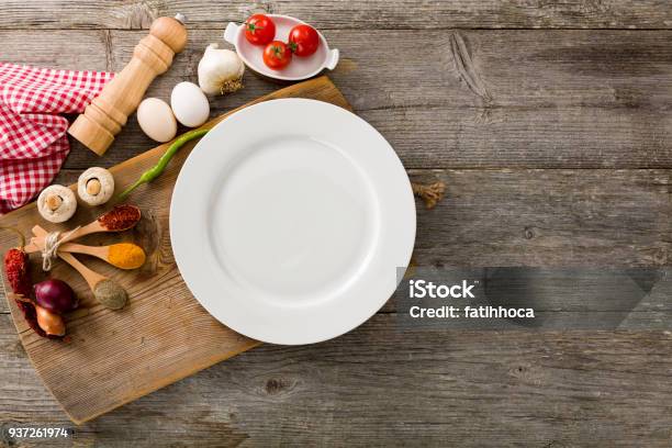 Food Background Stock Photo - Download Image Now - Plate, Table, White Color