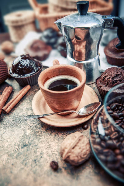 istock Crafting coffee in clay cup with bean 937262488