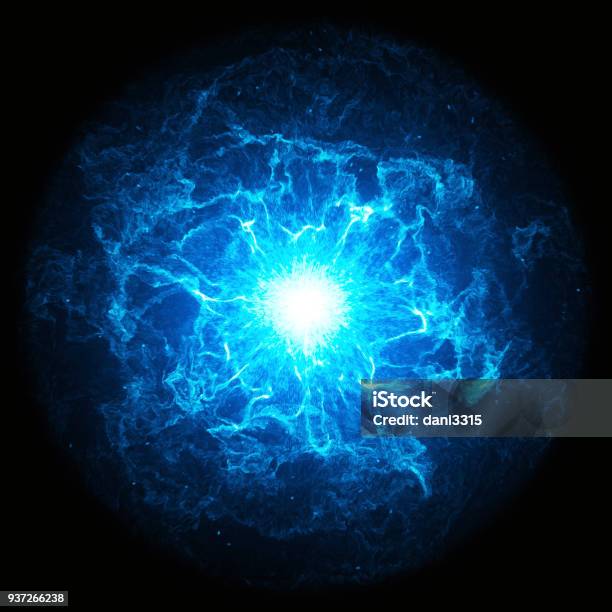 Blue Glowing Energy Ball On Black Background Stock Illustration - Download Image Now - Electricity, Power Line, Vitality