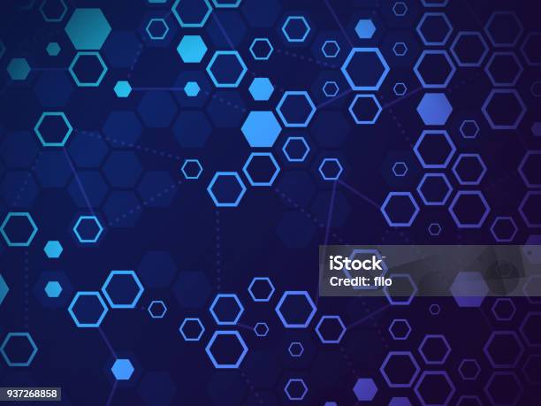 Blockchain Abstract Background Stock Illustration - Download Image Now - Backgrounds, Hexagon, Blue